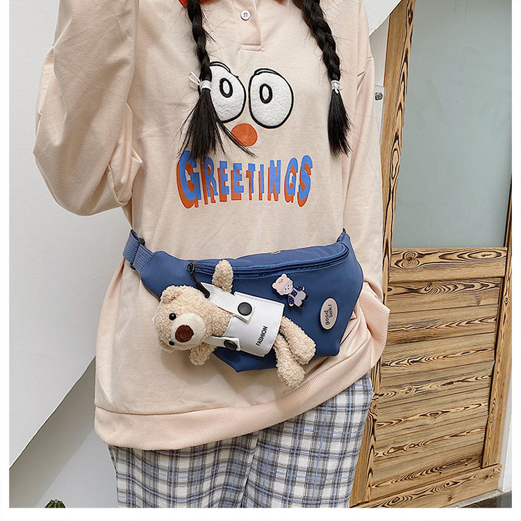 Cute Bear Simple Canvas Bag Girl Ins Lightweight Crossbody Bag 2021 New Japanese Style Student Sports Chest Bag Cute Bear Simple Canvas Bag Girl Ins Lightweight Crossbody Bag 2021 New Japanese Style Student Sports Chest Bag