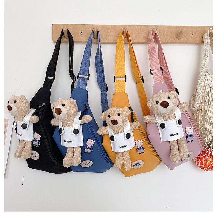 Cute Bear Simple Canvas Bag Girl Ins Lightweight Crossbody Bag 2021 New Japanese Style Student Sports Chest Bag Cute Bear Simple Canvas Bag Girl Ins Lightweight Crossbody Bag 2021 New Japanese Style Student Sports Chest Bag