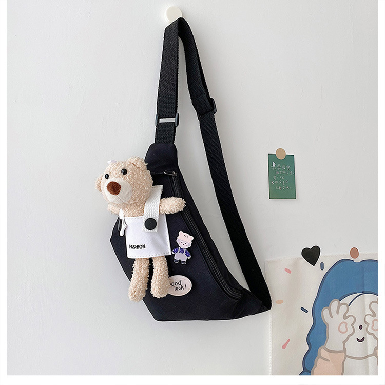 Cute Bear Simple Canvas Bag Girl Ins Lightweight Crossbody Bag 2021 New Japanese Style Student Sports Chest Bag Cute Bear Simple Canvas Bag Girl Ins Lightweight Crossbody Bag 2021 New Japanese Style Student Sports Chest Bag