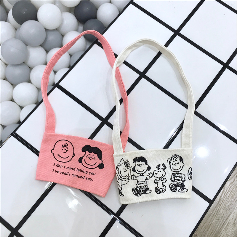 Korean Style Ins Simple Cute Cartoon Puppy Charlie Drink Cup Milk Tea Cup Set Canvas Bag Heat Resistant Anti-Ice Korean Style Ins Simple Cute Cartoon Puppy Charlie Drink Cup Milk Tea Cup Set Canvas Bag Heat Resistant Anti-Ice