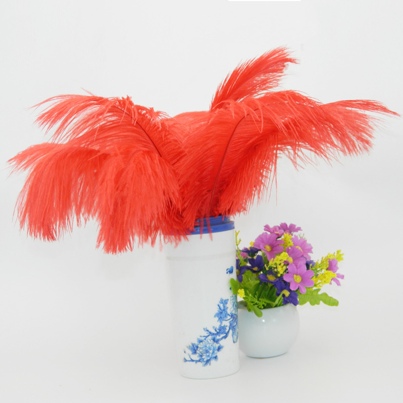 The wedding table flower decoration in The window of Natural Ostrich Feather Hotel in South Africa can be dyed Ostrich hair wholesale 15-20cm