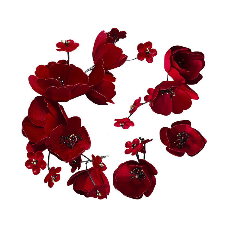 2021 Korean Style Wine Red Petal Headband Bride Wedding Toast Dress Dinner Dress Photography Headdress Flower Ornament