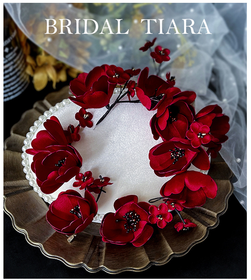 2021 Korean Style Wine Red Petal Headband Bride Wedding Toast Dress Dinner Dress Photography Headdress Flower Ornament 2021 Korean Style Wine Red Petal Headband Bride Wedding Toast Dress Dinner Dress Photography Headdress Flower Ornament