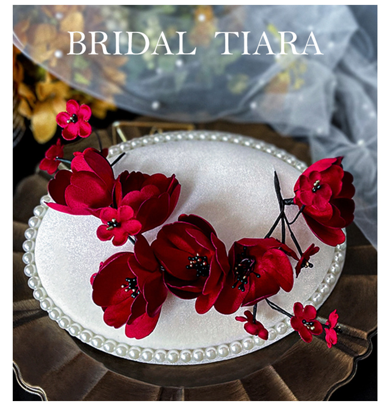 2021 Korean Style Wine Red Petal Headband Bride Wedding Toast Dress Dinner Dress Photography Headdress Flower Ornament 2021 Korean Style Wine Red Petal Headband Bride Wedding Toast Dress Dinner Dress Photography Headdress Flower Ornament