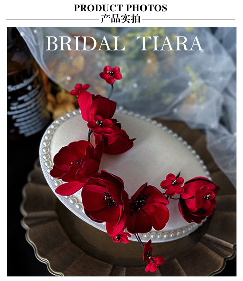 2021 Korean Style Wine Red Petal Headband Bride Wedding Toast Dress Dinner Dress Photography Headdress Flower Ornament 2021 Korean Style Wine Red Petal Headband Bride Wedding Toast Dress Dinner Dress Photography Headdress Flower Ornament