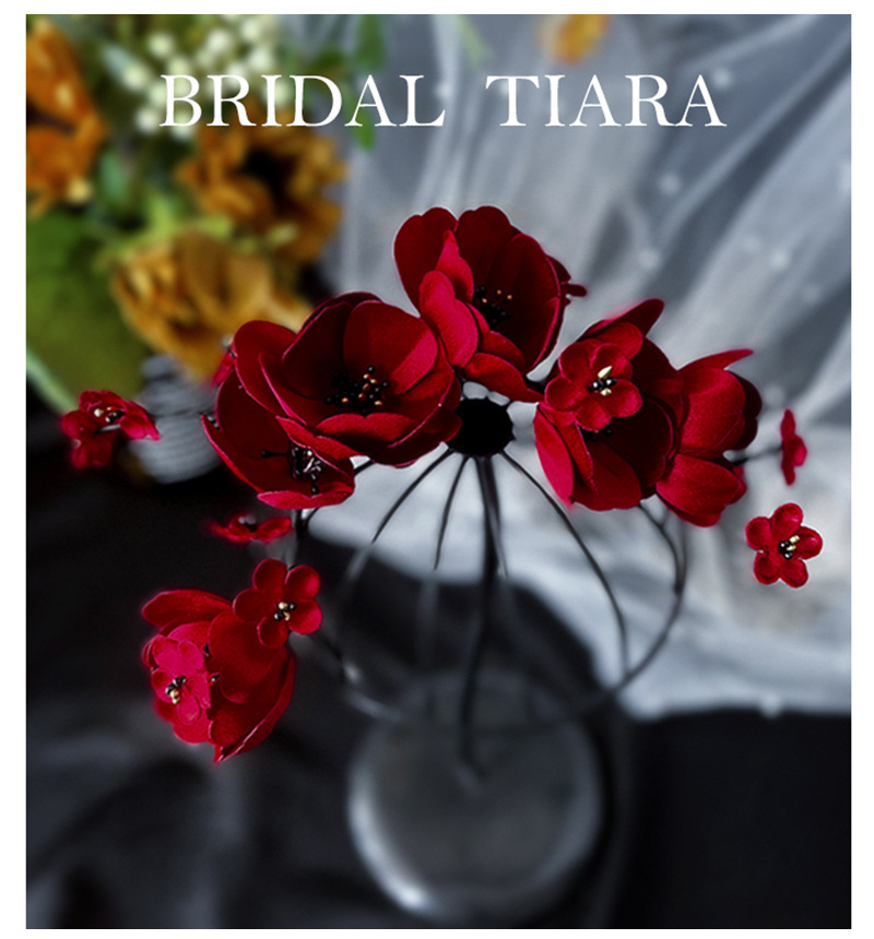 2021 Korean Style Wine Red Petal Headband Bride Wedding Toast Dress Dinner Dress Photography Headdress Flower Ornament 2021 Korean Style Wine Red Petal Headband Bride Wedding Toast Dress Dinner Dress Photography Headdress Flower Ornament