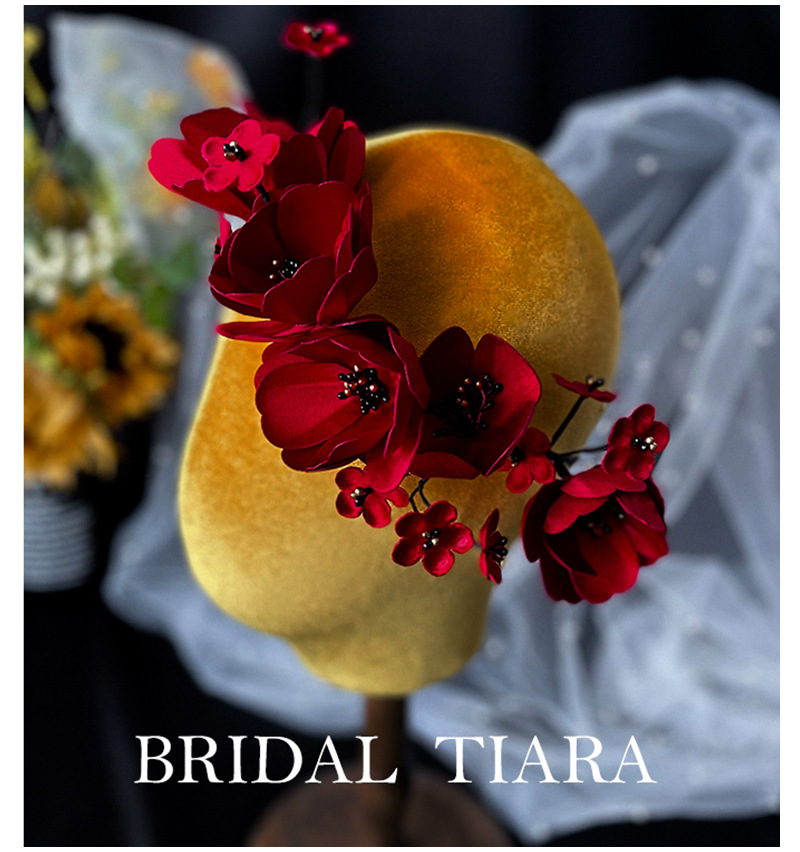 2021 Korean Style Wine Red Petal Headband Bride Wedding Toast Dress Dinner Dress Photography Headdress Flower Ornament 2021 Korean Style Wine Red Petal Headband Bride Wedding Toast Dress Dinner Dress Photography Headdress Flower Ornament