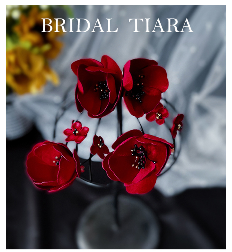2021 Korean Style Wine Red Petal Headband Bride Wedding Toast Dress Dinner Dress Photography Headdress Flower Ornament 2021 Korean Style Wine Red Petal Headband Bride Wedding Toast Dress Dinner Dress Photography Headdress Flower Ornament
