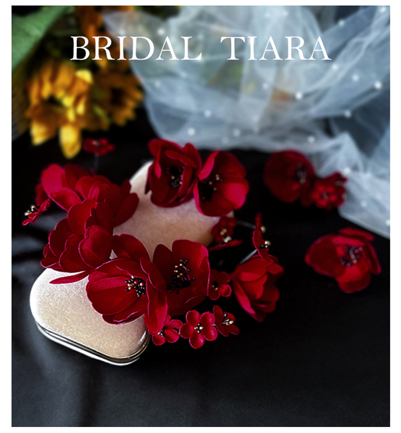 2021 Korean Style Wine Red Petal Headband Bride Wedding Toast Dress Dinner Dress Photography Headdress Flower Ornament 2021 Korean Style Wine Red Petal Headband Bride Wedding Toast Dress Dinner Dress Photography Headdress Flower Ornament