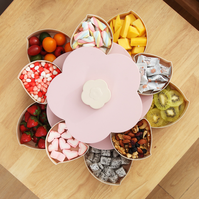 Wedding Wedding Candies Box Plastic Tray Creative Petal Rotary Candy Plate Double Layer Rotating Fruit Plate