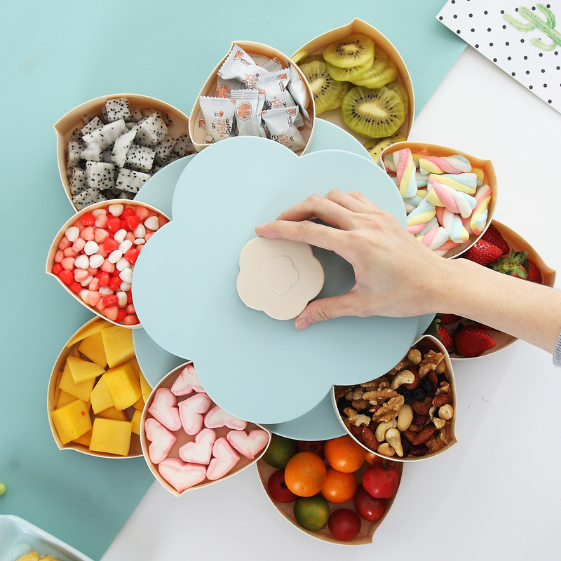 Wedding Wedding Candies Box Plastic Tray Creative Petal Rotary Candy Plate Double Layer Rotating Fruit Plate