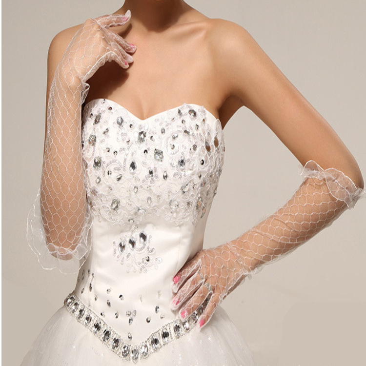 White Long Style Bridal Wedding Gloves Summer Lace Thin Mesh Wedding Breathable Accessories Special Offer Lace Gloves