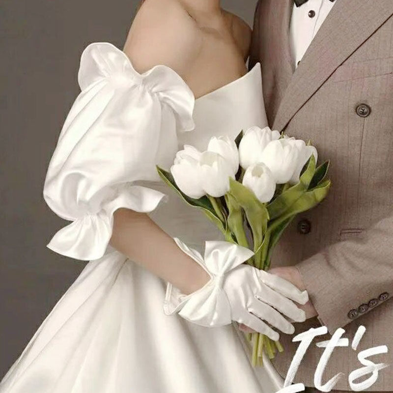 Wedding Gloves Arms Hiding Bridal Pearl Beautiful Gloves Long Mesh Lace White Yarn Wedding Dress Oversleeves Trip Shoot