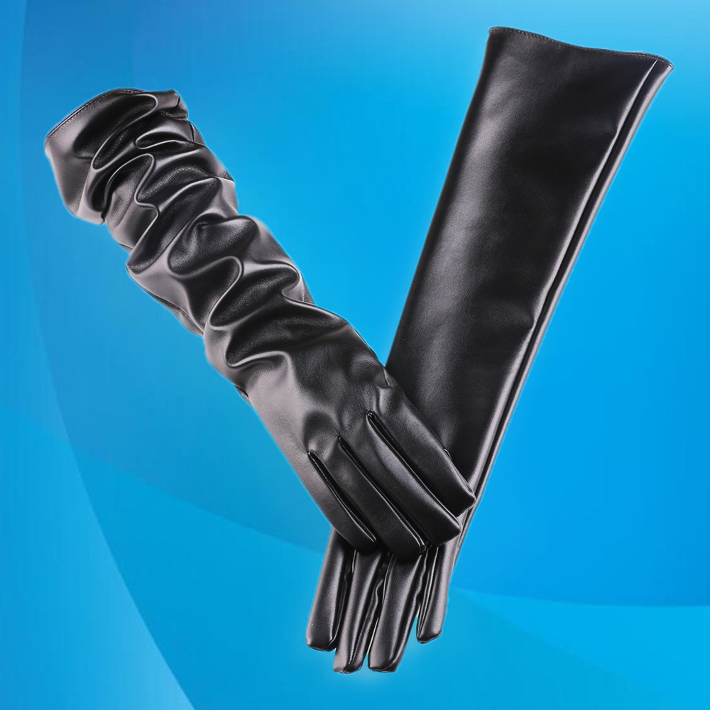 Autumn and Winter Gloves Women&#039;s 50cm Leather Sleeve Cover Lengthen to Keep Warm Fleece-Lined Wedding Gloves