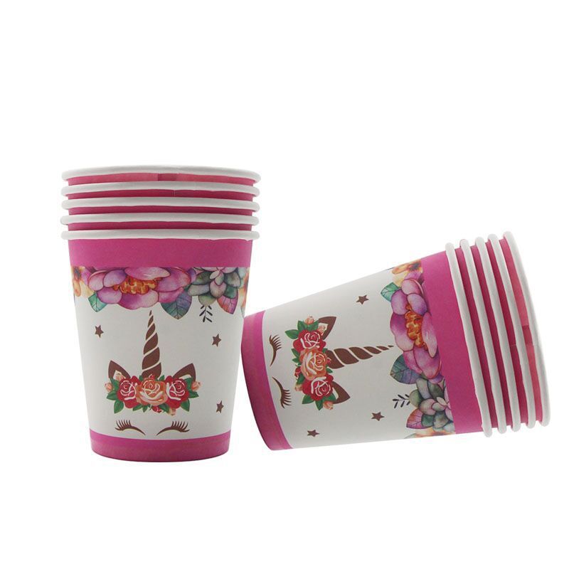 Unicorn pennant paper plate popcorn box paper hat cup Unicorn birthday party set