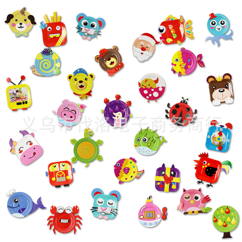 Children&#039;s Handmade DIY Paper Plate Painting Paper Plate Stickers Boxed Paper Plate Painting Gift Box Handmade Stickers Material Package