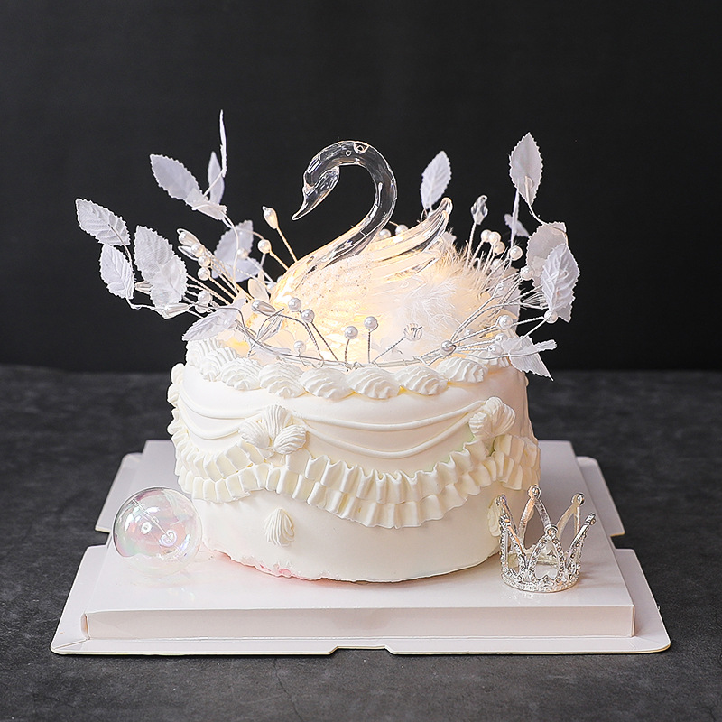 Romantic Beautiful Crystal Swan Decoration Romantic Wedding Cake Feather Swan Decoration Supplies Wedding Swan