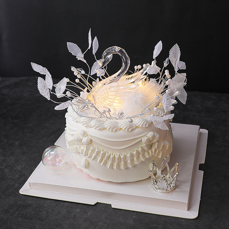 Romantic Beautiful Crystal Swan Decoration Romantic Wedding Cake Feather Swan Decoration Supplies Wedding Swan