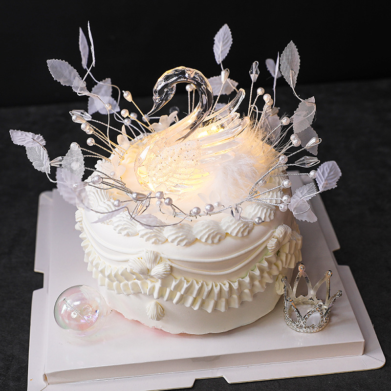 Romantic Beautiful Crystal Swan Decoration Romantic Wedding Cake Feather Swan Decoration Supplies Wedding Swan