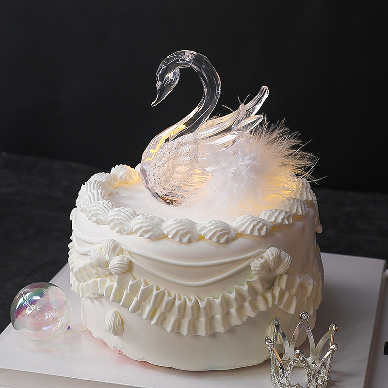 Romantic Beautiful Crystal Swan Decoration Romantic Wedding Cake Feather Swan Decoration Supplies Wedding Swan