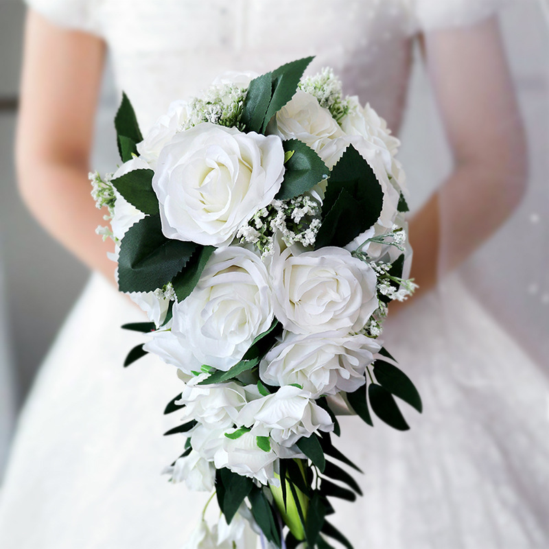 Bridal Bouquet  Bridal Bouquet European Style Fresh White Series Artificial Rose Bouquet Multi-Color Customizable