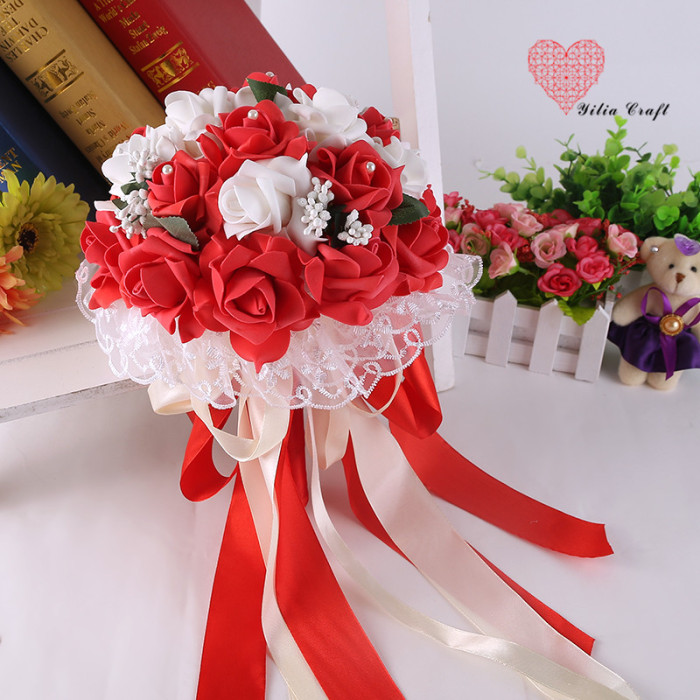 Artificial foam artificial flower bridal bouquet simulation double - colored rose Korean style. Artificial foam artificial flower bridal bouquet simulation double - colored rose Korean style.