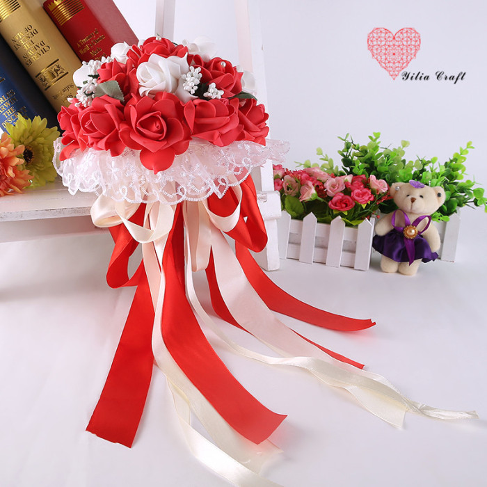Artificial foam artificial flower bridal bouquet simulation double - colored rose Korean style. Artificial foam artificial flower bridal bouquet simulation double - colored rose Korean style.