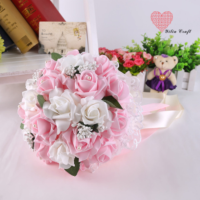 Artificial foam artificial flower bridal bouquet simulation double - colored rose Korean style. Artificial foam artificial flower bridal bouquet simulation double - colored rose Korean style.