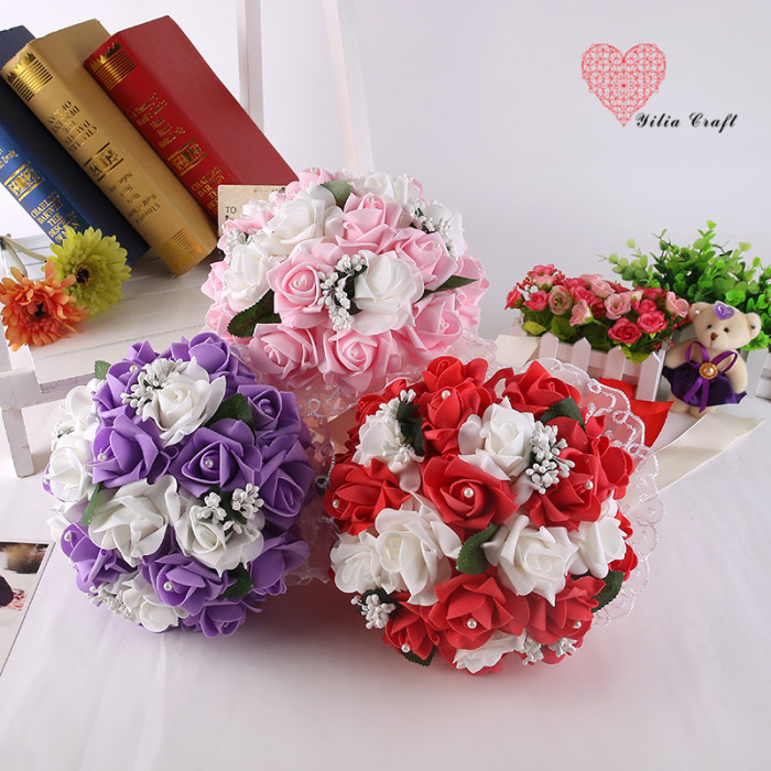 Artificial foam artificial flower bridal bouquet simulation double - colored rose Korean style. Artificial foam artificial flower bridal bouquet simulation double - colored rose Korean style.