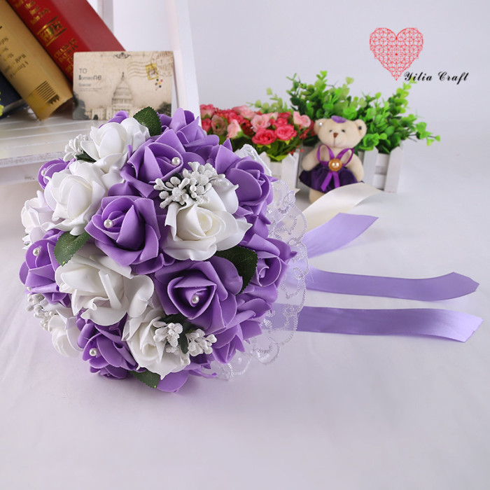 Artificial foam artificial flower bridal bouquet simulation double - colored rose Korean style. Artificial foam artificial flower bridal bouquet simulation double - colored rose Korean style.