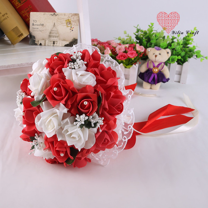 Artificial foam artificial flower bridal bouquet simulation double - colored rose Korean style. Artificial foam artificial flower bridal bouquet simulation double - colored rose Korean style.