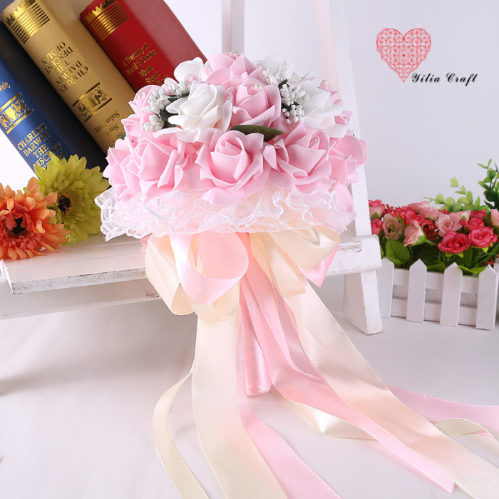Artificial foam artificial flower bridal bouquet simulation double - colored rose Korean style. Artificial foam artificial flower bridal bouquet simulation double - colored rose Korean style.