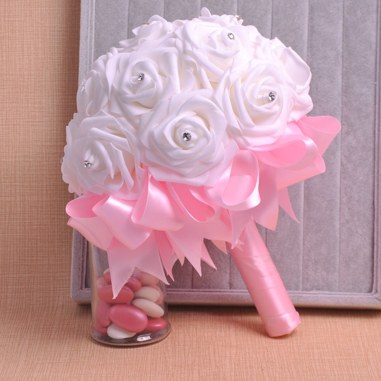 Aliexpress bride diamond hand bouquet bow ribbon foam bridal bouquet factory direct sales support custom