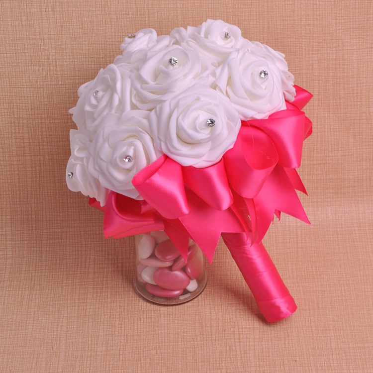 Aliexpress bride diamond hand bouquet bow ribbon foam bridal bouquet factory direct sales support custom