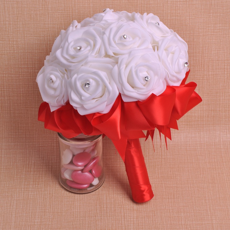 Aliexpress bride diamond hand bouquet bow ribbon foam bridal bouquet factory direct sales support custom