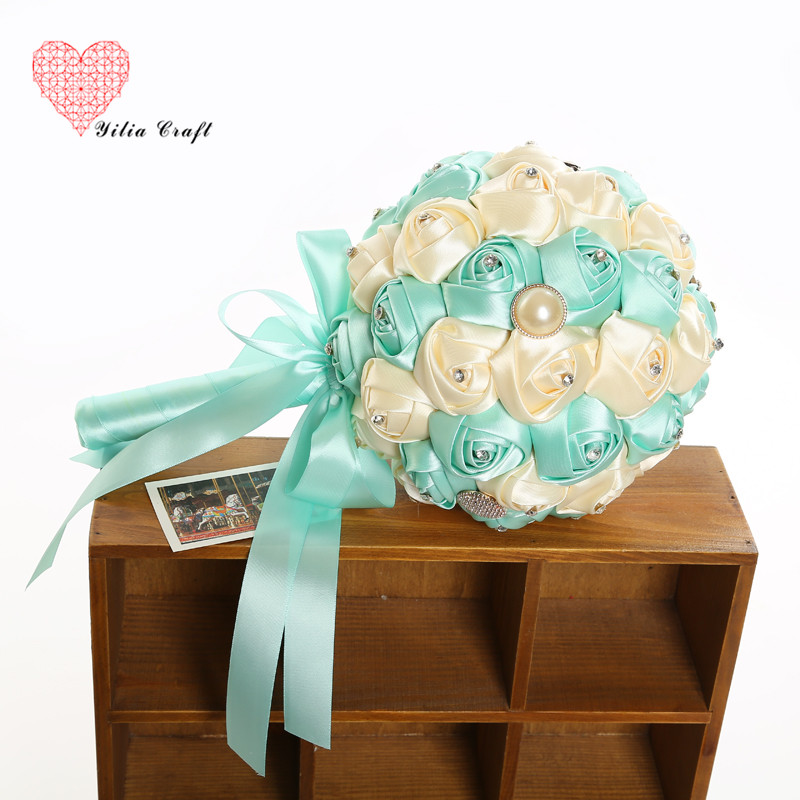 Handmade cloth art fake flower bridal bouquet simulation double - colored rose Korean style.