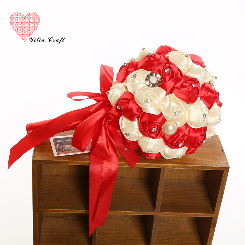 Handmade cloth art fake flower bridal bouquet simulation double - colored rose Korean style.