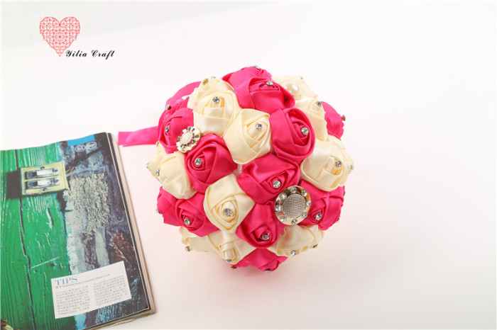 Handmade cloth art fake flower bridal bouquet simulation double - colored rose Korean style. Handmade cloth art fake flower bridal bouquet simulation double - colored rose Korean style.