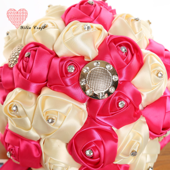Handmade cloth art fake flower bridal bouquet simulation double - colored rose Korean style. Handmade cloth art fake flower bridal bouquet simulation double - colored rose Korean style.