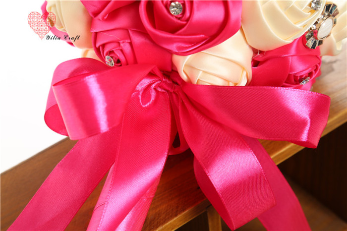 Handmade cloth art fake flower bridal bouquet simulation double - colored rose Korean style. Handmade cloth art fake flower bridal bouquet simulation double - colored rose Korean style.