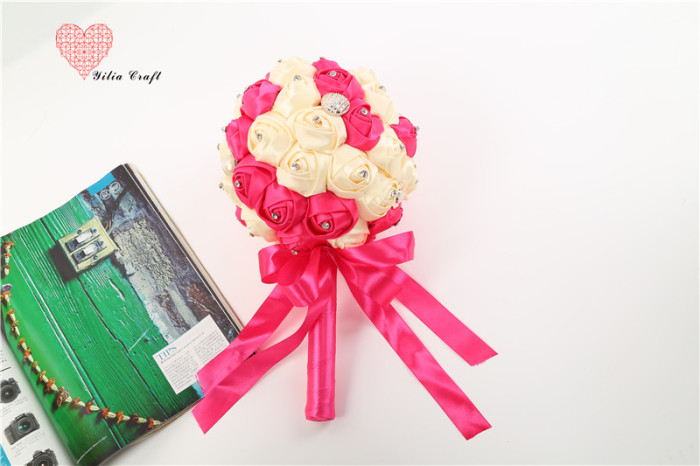 Handmade cloth art fake flower bridal bouquet simulation double - colored rose Korean style. Handmade cloth art fake flower bridal bouquet simulation double - colored rose Korean style.