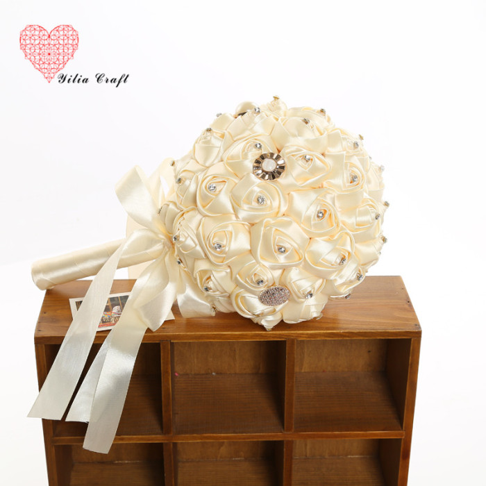 Handmade cloth art fake flower bridal bouquet simulation double - colored rose Korean style. Handmade cloth art fake flower bridal bouquet simulation double - colored rose Korean style.