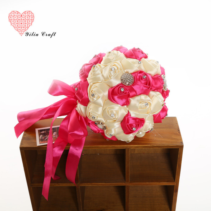 Handmade cloth art fake flower bridal bouquet simulation double - colored rose Korean style. Handmade cloth art fake flower bridal bouquet simulation double - colored rose Korean style.