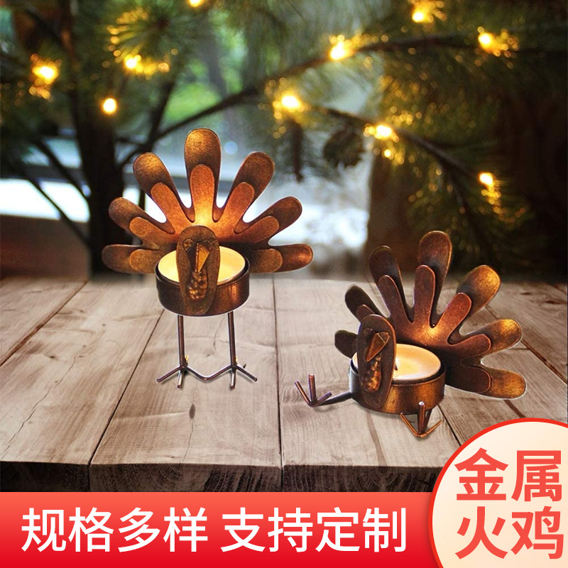 Cross-Border Amazon Metal Turkey Tea Light Candlestick Thanksgiving Candlestick Candleholder