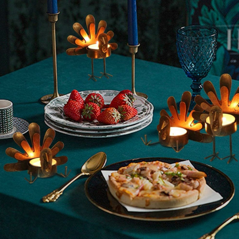 Cross-Border Amazon Metal Turkey Tea Light Candlestick Thanksgiving Candlestick Candleholder