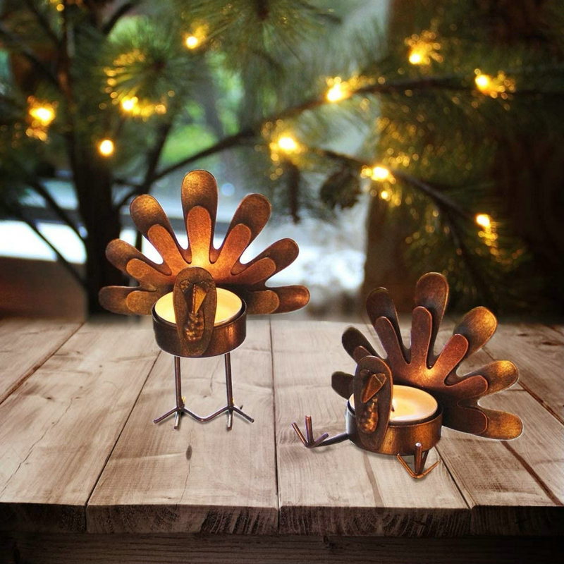 Cross-Border Amazon Metal Turkey Tea Light Candlestick Thanksgiving Candlestick Candleholder