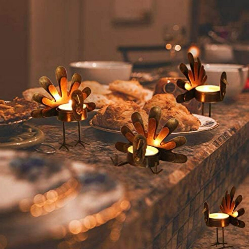 Cross-Border Amazon Metal Turkey Tea Light Candlestick Thanksgiving Candlestick Candleholder