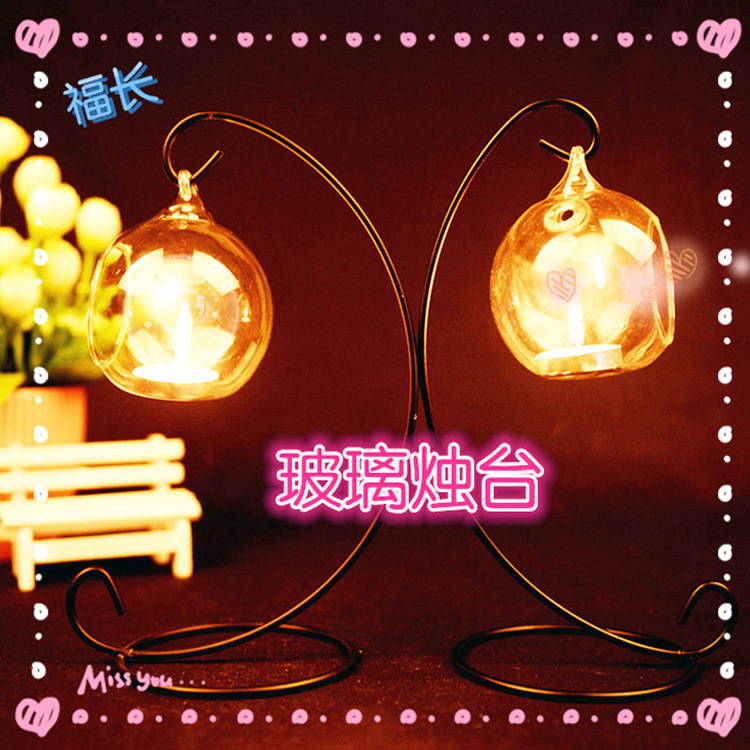 Spherical Glass Candlestick European-Style Hanging Transparent Glass Candlestick Candleholder