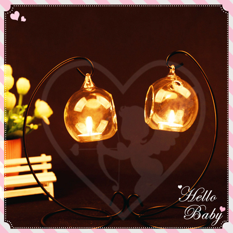 Spherical Glass Candlestick European-Style Hanging Transparent Glass Candlestick Candleholder