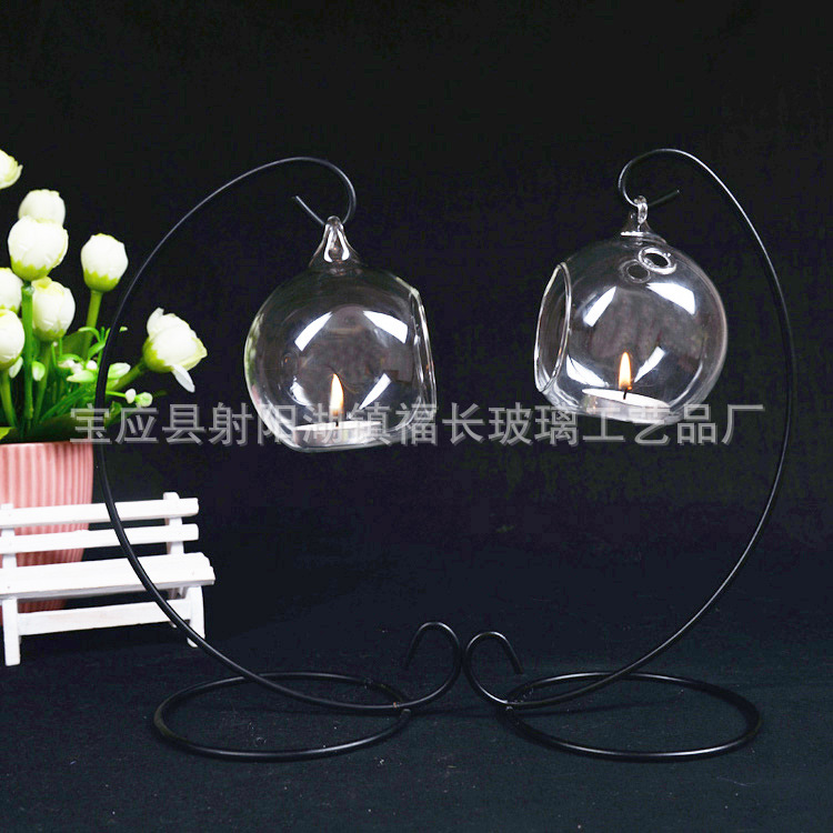 Spherical Glass Candlestick European-Style Hanging Transparent Glass Candlestick Candleholder
